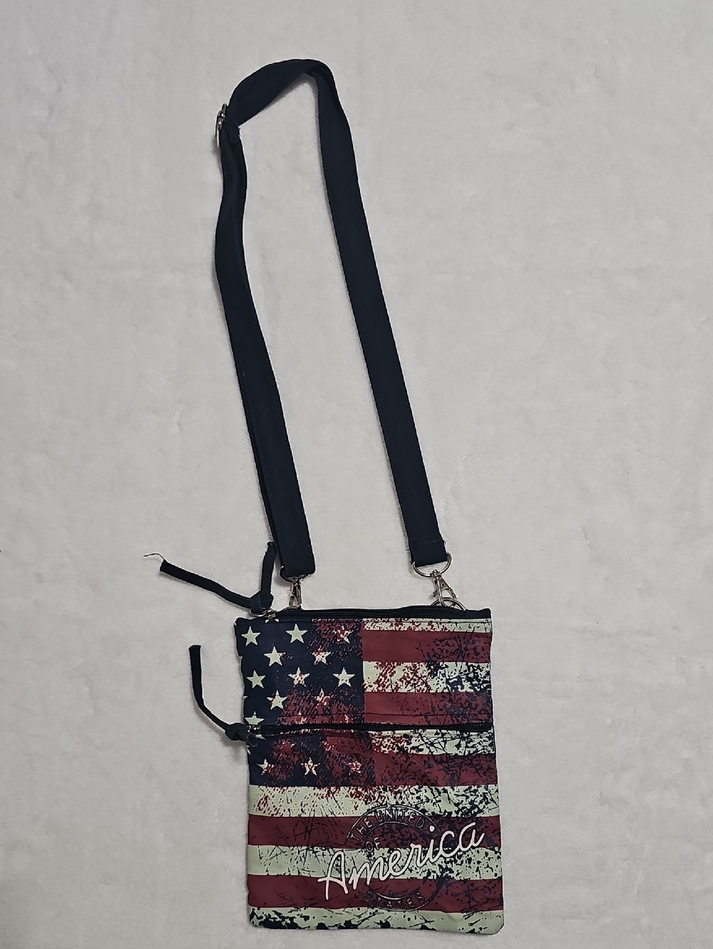 Robin Ruth Distressed American Flag Crossbody Bag in Red, White, Blue